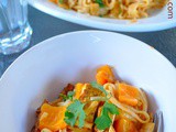 Crispy Tofu & Rice Noodles in Red Curry Coconut Sauce