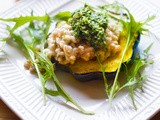 Acorn Squash w/ Farro Risotto and Radish Top Pesto