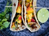 Chipotle fish tacos with cilantro peach salsa