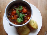 Chorizo and Corn Chili with Ancho and Chocolate served with Sweet Scallion Corn Muffins