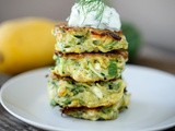 Dilled Zucchini Fritters with Feta and Tzatziki