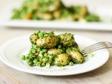 Fingerling potatoes with peas, tarragon and mustard seed