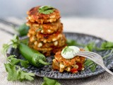 Jalapeño Cheddar Corn Fritters with Cilantro Cream