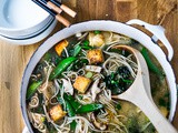 Sesame Soba Noodle Soup with Shiitakes, Snap peas and Tofu