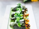 Vegan Stuffed Poblanos with Avocado-Cilantro Sauce