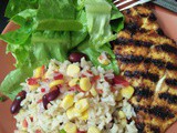 Chicken with Rice, Avocado and Bean-Corn Salad