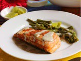 Salmon Fish Fillet with Green Peas Mash , Green Beans and Rosemary Roasted Garlic Potatoes