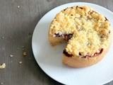 Blueberry (or apricot) crumble with custard cream and gooseberry marmalade