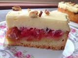 German cream cake with rhubarb and strawberries