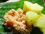 Boiled Tapioca  with Chili Pepper Sambola / Manyokka samaga Kochchi Sambola