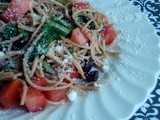 Pan-Fried Spaghetti with Olives, Tomatoes, and Swiss Chard