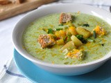 Savoy Cabbage and Potato Soup with grated Leicester Cheese and Greek Yogurt