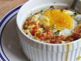 150 Calorie Spicy Asiago & Spinach Baked Eggs