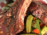 Chocolate Rubbed Lamb w/ Red Wine Reduction & Sugar Snapped Veggies