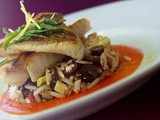 Pan Seared Ocean Perch w/ Greek Orzo & Red Pepper Lemon Emulsion