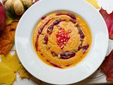 Spiced Butternut Squash Soup w/ Cranberry Pomegranate Coulis & Toasted Pumpkin Seeds