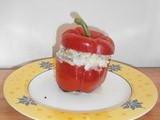 Bell peppers stuffed with a mushrooms-mozzarella risotto