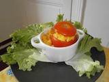 Stuffed tomatoes with polenta and bacon