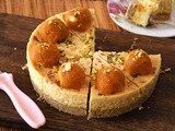 Eggless Baked Motichoor Cheesecake