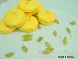 Saffron macaron with cardamon butter cream