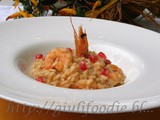 Risotto con Mazzancolle, Melagrana e Crema di Porro