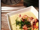 Jacket potato chowder with seared salmon