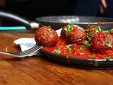 Black Bean Meatballs in Roasted Tomato and Pepper Sauce