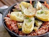 Tomato & Mustard Seed Rice with Roasted Zucchini and Artichoke Hearts