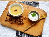 Yellow Peas Creamy Soup with Saffron and Crispy Croutons