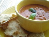 Cosi-style Tomato Basil Soup with Crisp Rosemary Flatbread