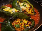 Stuffed Poblano Peppers in Red Spicy Salsa