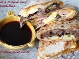 Ham and Stewed pulled-beef Quesadillas