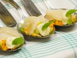 Carpaccio van Coquille met groene curry // Carpaccio of Scallops with green curry