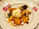 Papillot van perzik en abrikoos met Vin Jaune, amandel en ijs