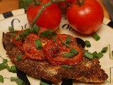 Catfish breaded with chia seeds & pan fried in avocado oil with roasted tomatoes