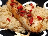 Chilean sea bass with sesame oil & goji berries over quinoa