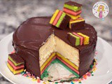 Chocolate Glazed Rainbow Cookie Cheesecake