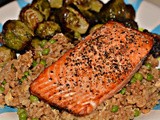 Salmon, fried rice & brussel sprouts! yum