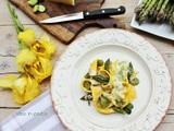 Crêpes pappardelle con pecorino, asparagi e fave