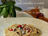 Spaghetti con sardine e crema di fagioli, tutte scatolette