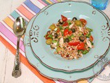 Ricetta Insalata di farro con trota, rucola, pomodorini e olive