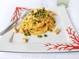 Ricetta Spaghetti alla carbonara di pesce spada e piselli