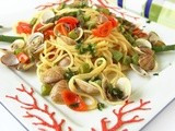 Ricetta Spaghetti con vongole, asparagi e pomodorini