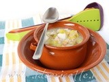 Ricetta Zuppa di porri ed eddos (o taro) con pancetta croccante