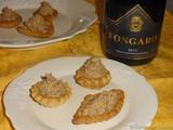 Tartellette alle prugne secche, caprino e coniglio e Brut Riserva Fongaro etichetta nera