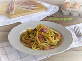 Carbonara con guanciale pancetta e asparagi