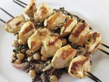 Mustard Grilled Chicken Kebabs with Lentil and Chickpea Salad