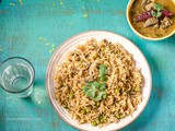 Achari Mushroom Matar Pulao / Mushroom Peas Pilaf with Pickling Spices