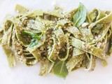 Spinach Linguine with Walnut Pesto