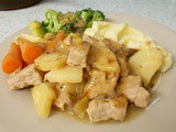 Diced pork with parsnips & celery in cider (oven version)